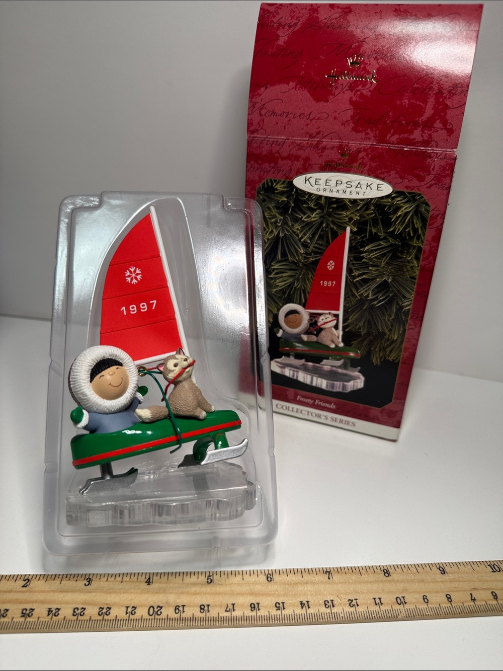 1997 Hallmark Keepsake Ornament from the Frosty Friends Eskimo dog sailboat